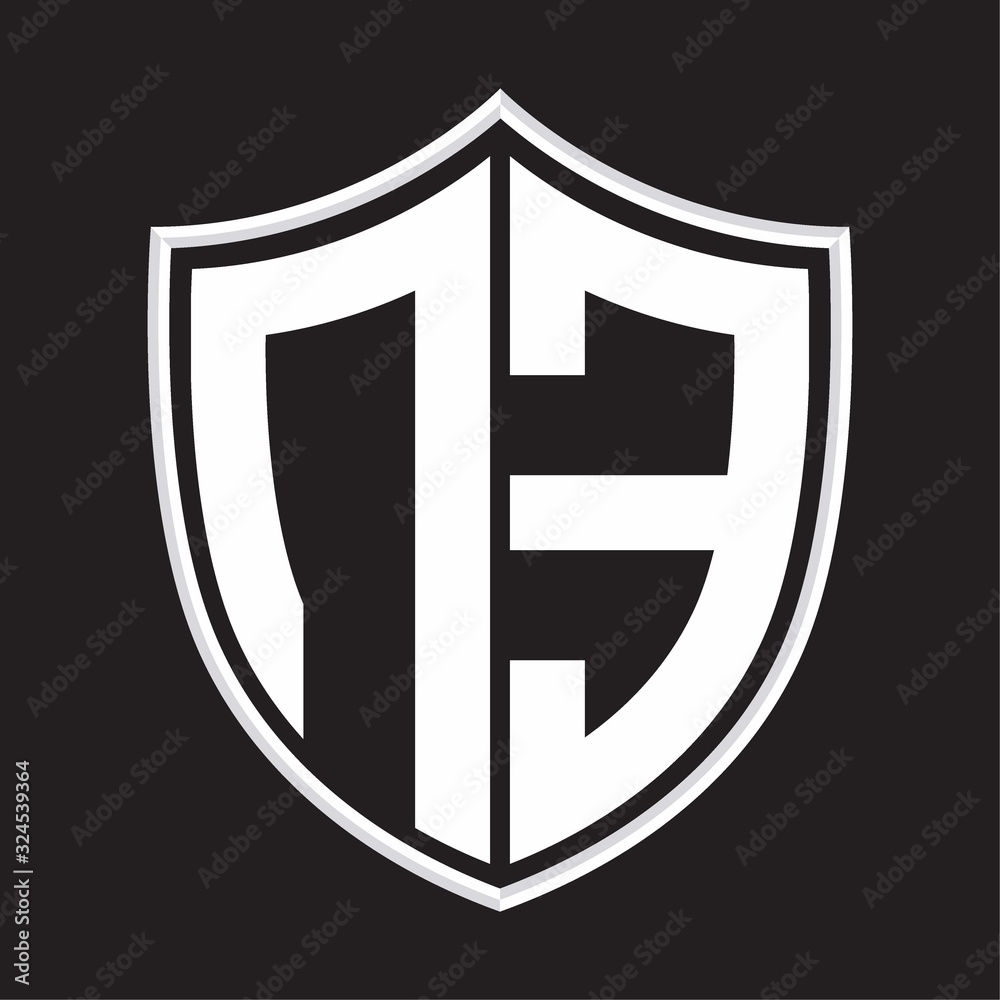 NE Logo monogram with shield shape isolated on outline design template NE Logo monogram with shield shape isolated on outline design template