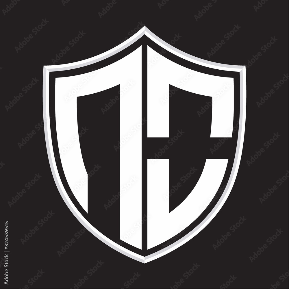 NO Logo monogram with shield shape isolated on outline design template NO Logo monogram with shield shape isolated on outline design template