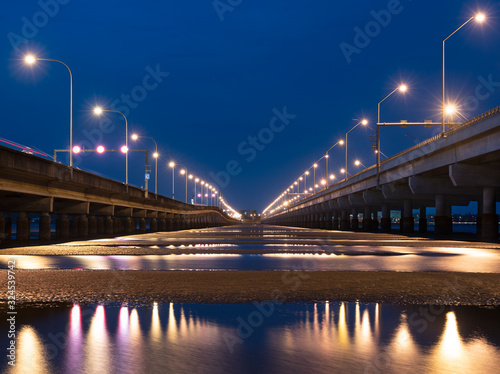 Ted Smout Memorial Bridge at low tide showing reflections at blue hour in Brisbane Australia