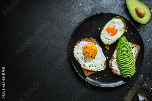 avocado sandwich (healthy snack) menu concept. food background. top view. copy space