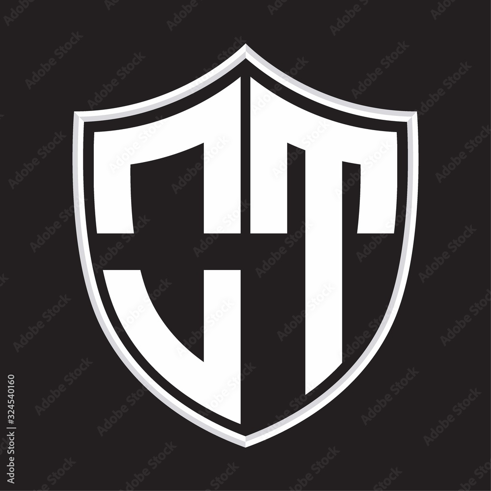 OT Logo monogram with shield shape isolated on outline design template OT Logo monogram with shield shape isolated on outline design template