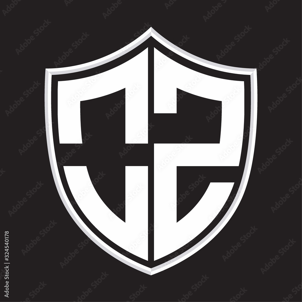 OZ Logo monogram with shield shape isolated on outline design template OZ Logo monogram with shield shape isolated on outline design template