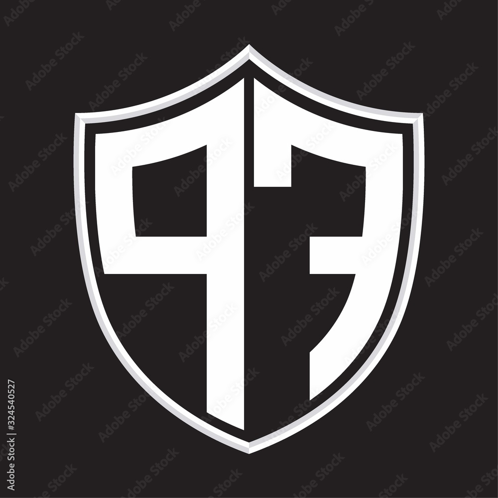 PF Logo monogram with shield shape isolated on outline design template PF Logo monogram with shield shape isolated on outline design template