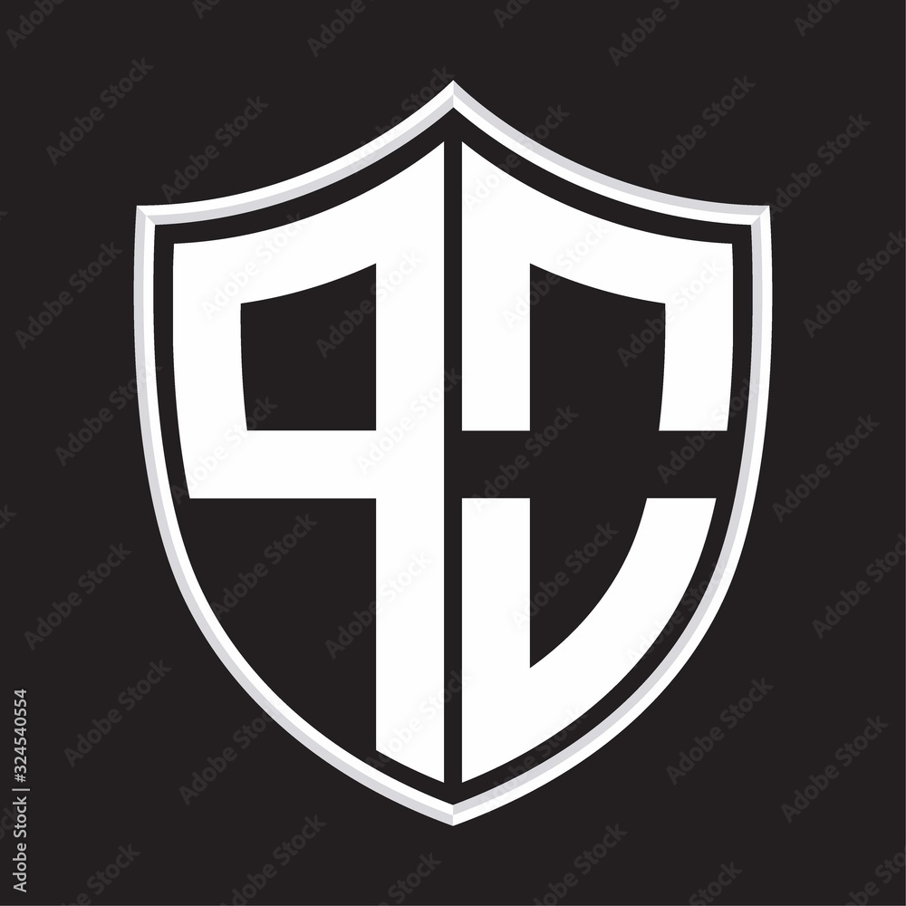 PO Logo monogram with shield shape isolated on outline design template PO Logo monogram with shield shape isolated on outline design template