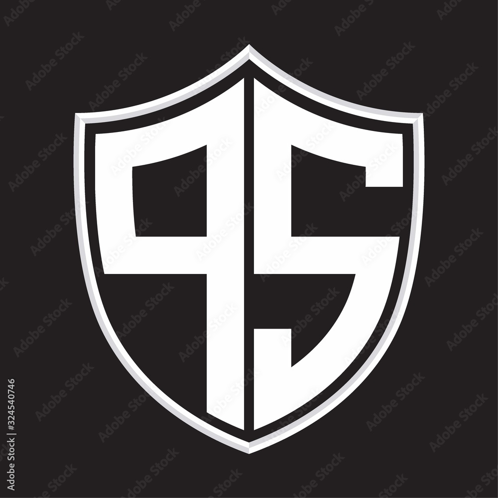 PS Logo monogram with shield shape isolated on outline design template PS Logo monogram with shield shape isolated on outline design template