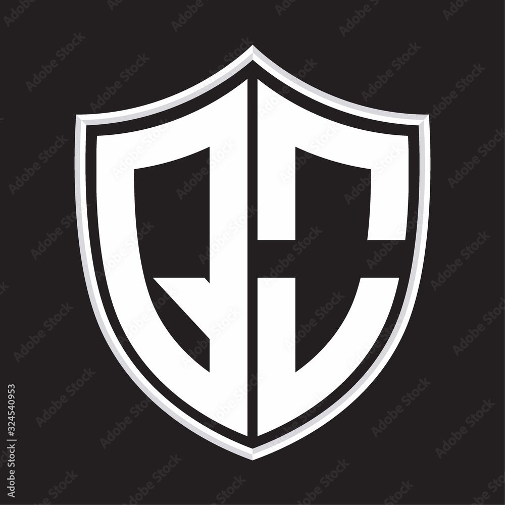 QO Logo monogram with shield shape isolated on outline design template QO Logo monogram with shield shape isolated on outline design template