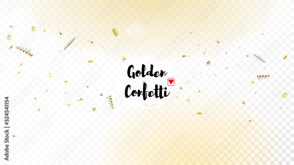 Obraz premium Modern New Year Confetti Realistic Falling Golden Tinsel. Cool Elegant Christmas, New Year, Birthday Party Holiday Banner. Horizontal Magic Particles Background. New Year Confetti Golden Tinsel