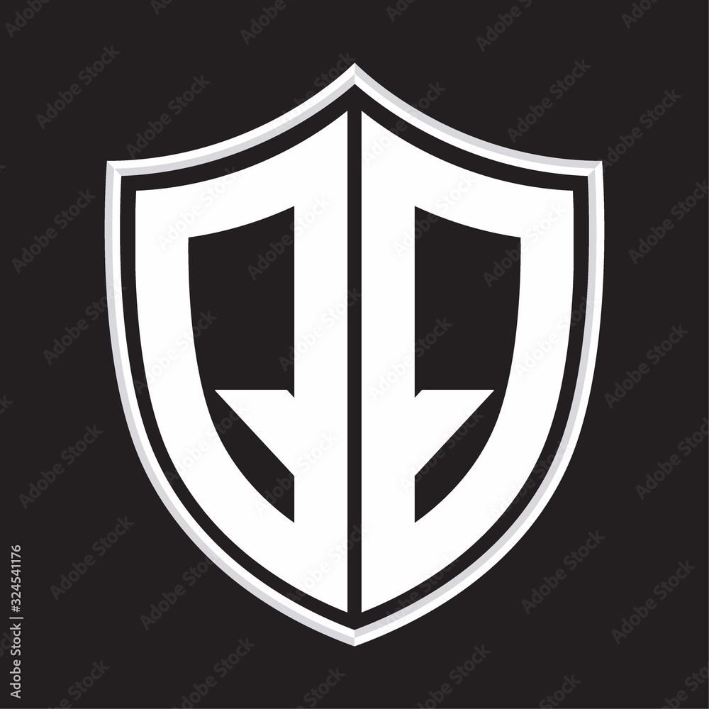 QQ Logo monogram with shield shape isolated on outline design template QQ Logo monogram with shield shape isolated on outline design template