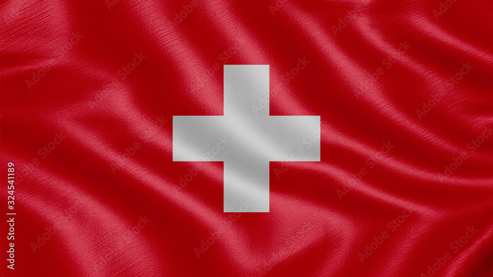 Flag of Switzerland. Realistic waving flag 3D render illustration with highly detailed fabric texture. Flag of Switzerland. Realistic waving flag 3D render illustration with highly detailed fabric texture.