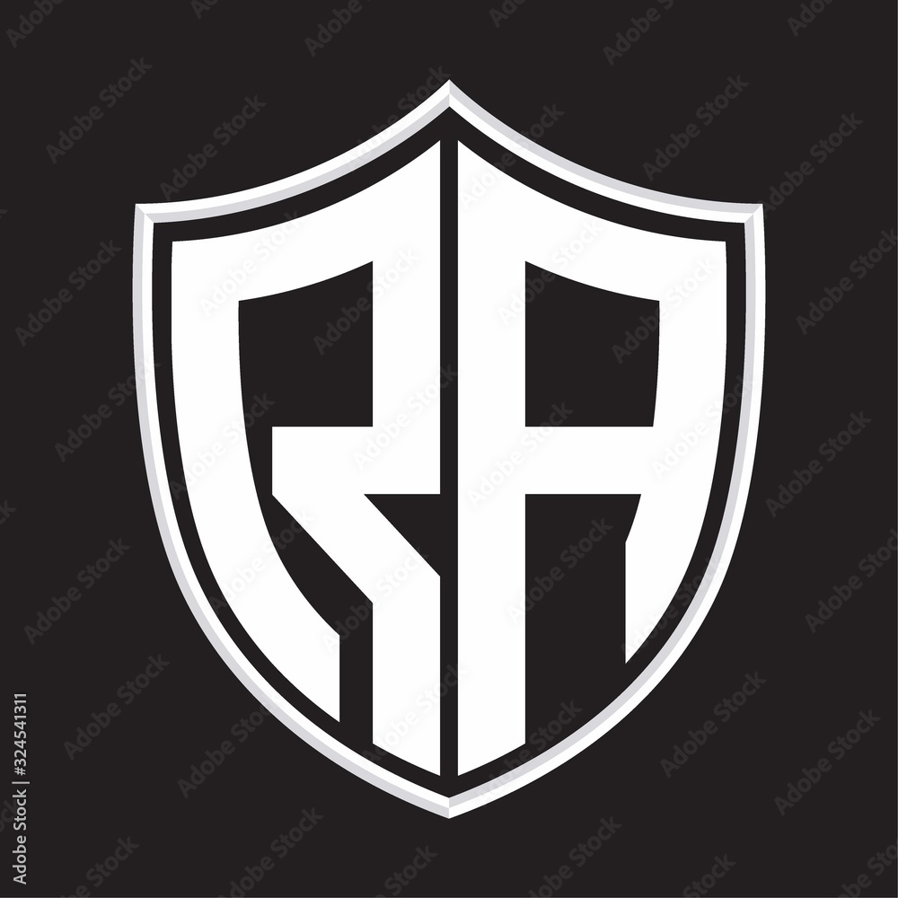 RA Logo monogram with shield shape isolated on outline design template RA Logo monogram with shield shape isolated on outline design template