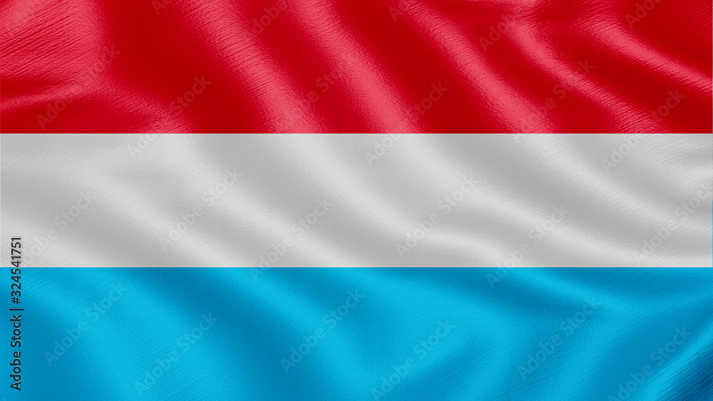 Flag of Luxembourg. Realistic waving flag 3D render illustration with highly detailed fabric texture.