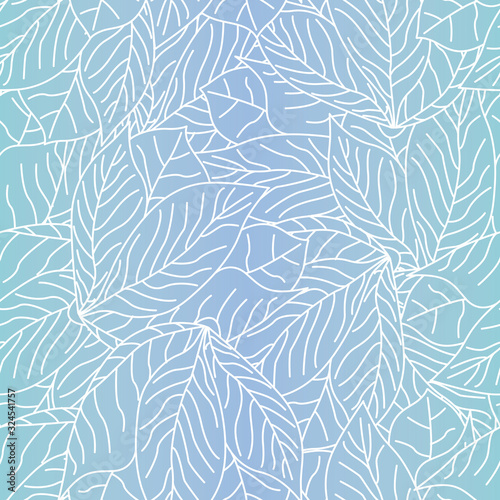 Vector Flowers Line Art Scattered on Blue Aqua Background Seamless Repeat Pattern. Background for textiles, cards, manufacturing, wallpapers, print, gift wrap and scrapbooking.
