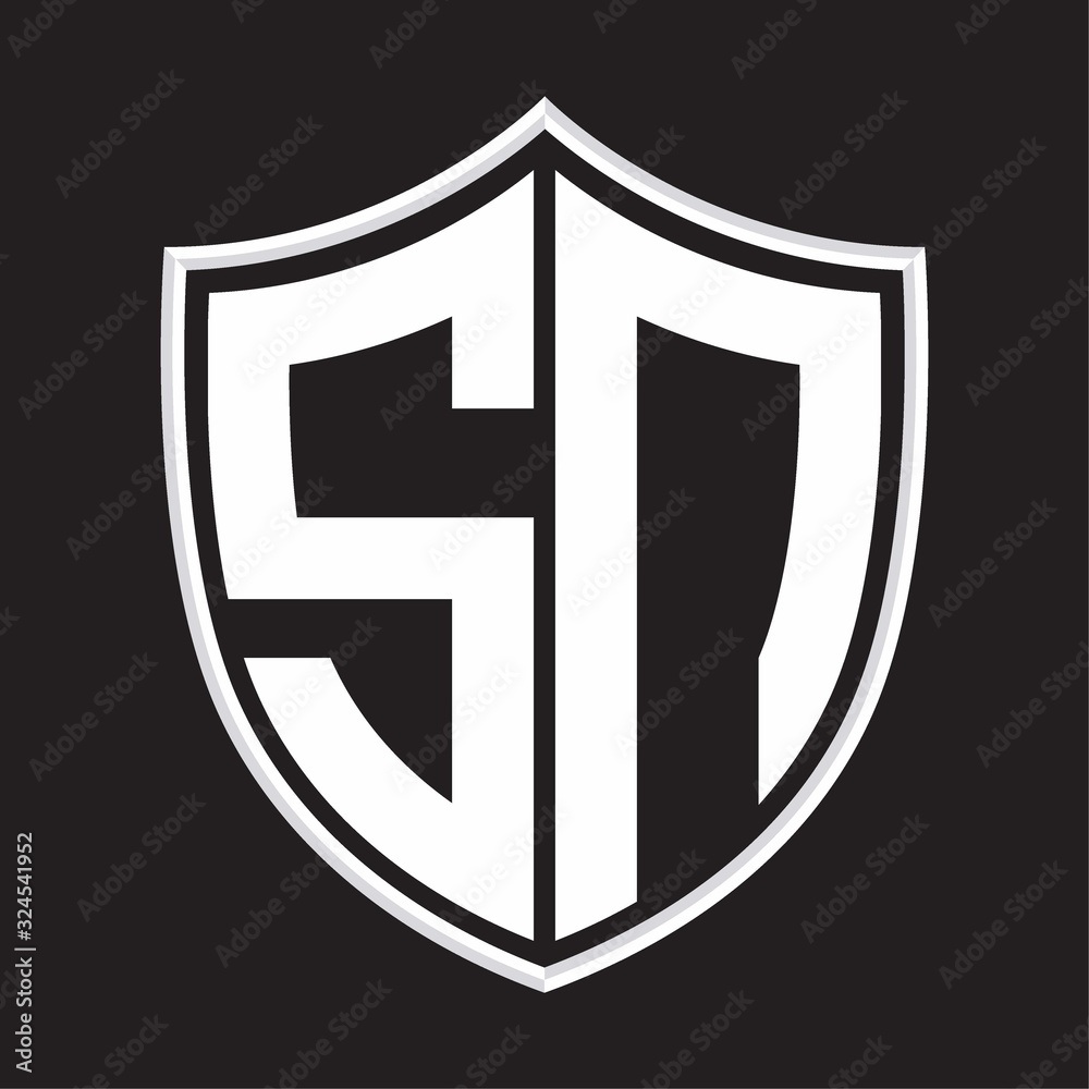 SN Logo monogram with shield shape isolated on outline design template SN Logo monogram with shield shape isolated on outline design template