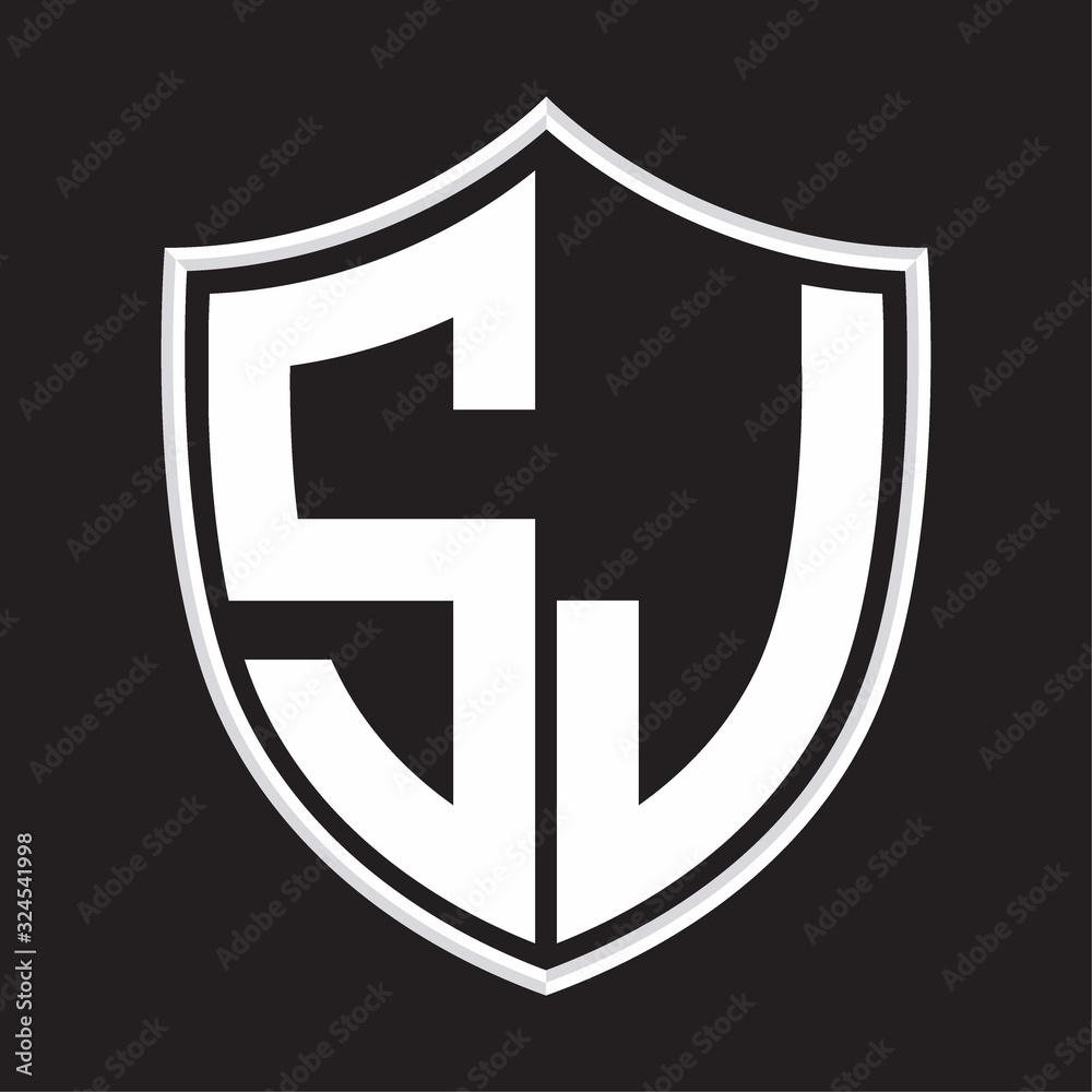 SJ Logo monogram with shield shape isolated on outline design template SJ Logo monogram with shield shape isolated on outline design template