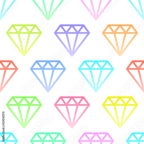 Simple gem stones in pastel colors on white, wire framed diamond crystals collection seamless pattern, vector