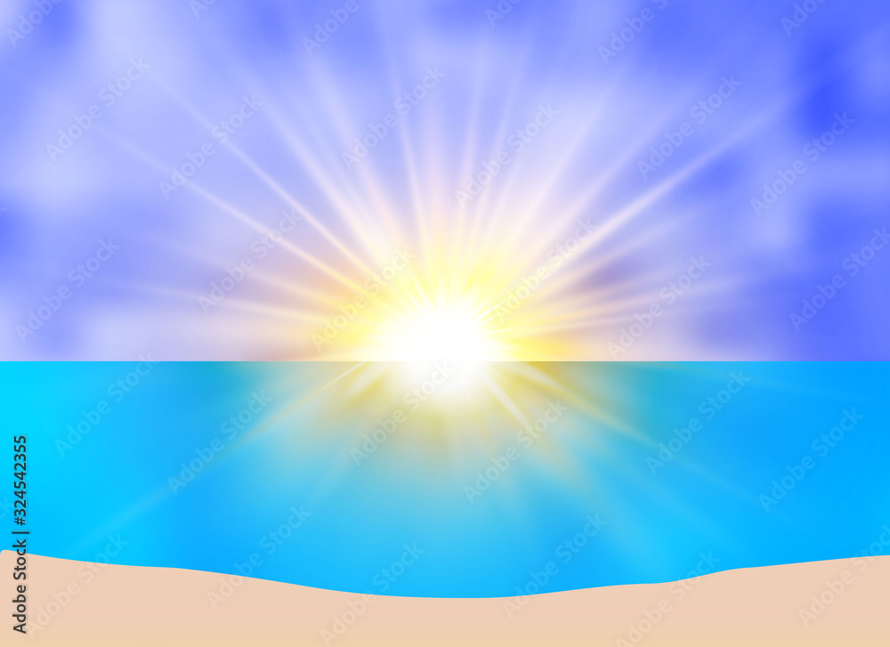 Sunrise over the sea, dawn. Vector transparent sunlight. Sunrise over the sea, dawn. Vector transparent sunlight.