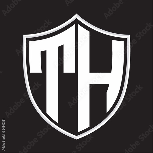 TH Logo monogram with shield shape isolated on outline design template