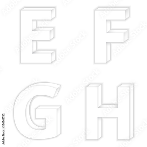 Letters E to H color White Modern 3D style.