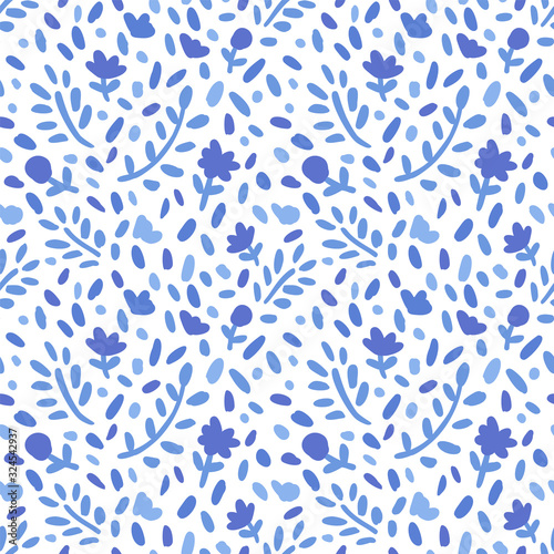 Beautiful Blue Flower Pattern - Seamless Vector Background