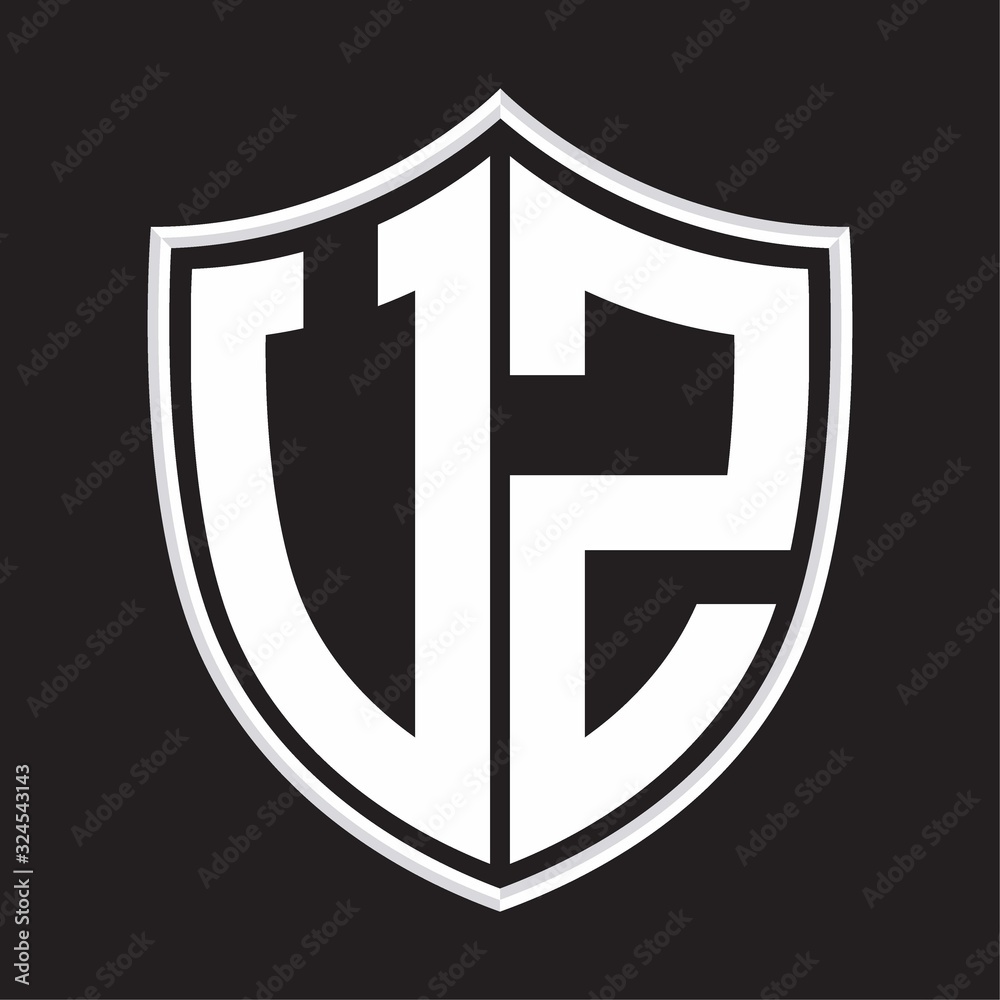 UZ Logo monogram with shield shape isolated on outline design template