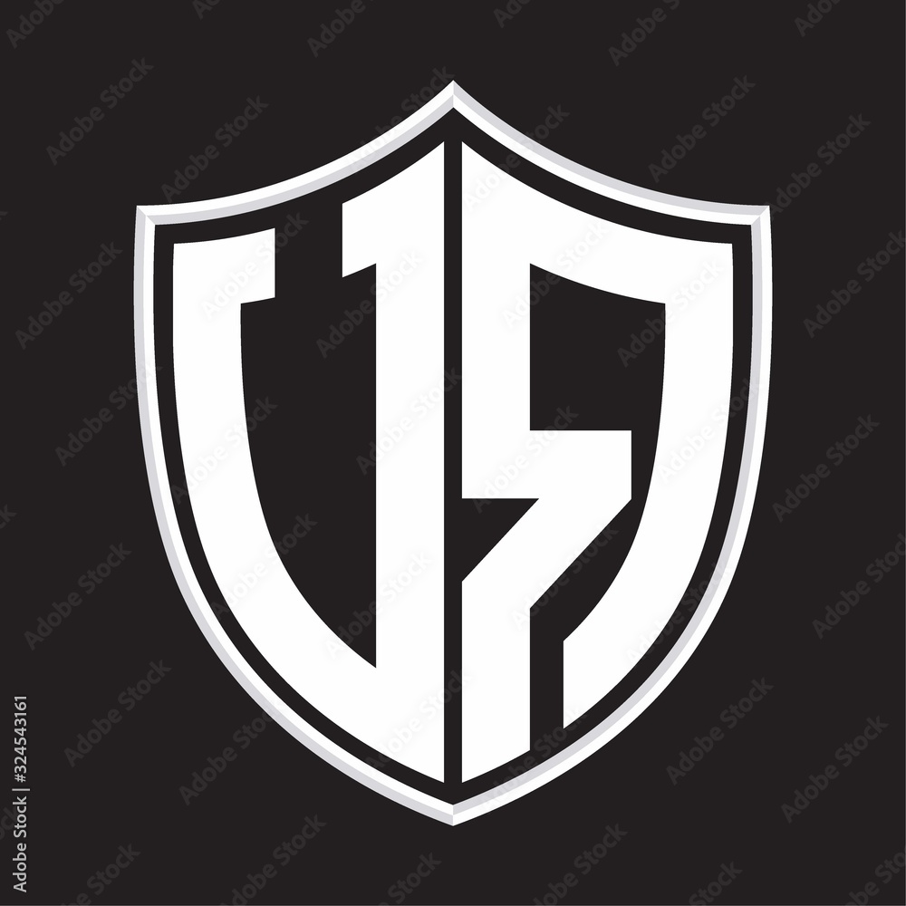 UR Logo monogram with shield shape isolated on outline design template UR Logo monogram with shield shape isolated on outline design template