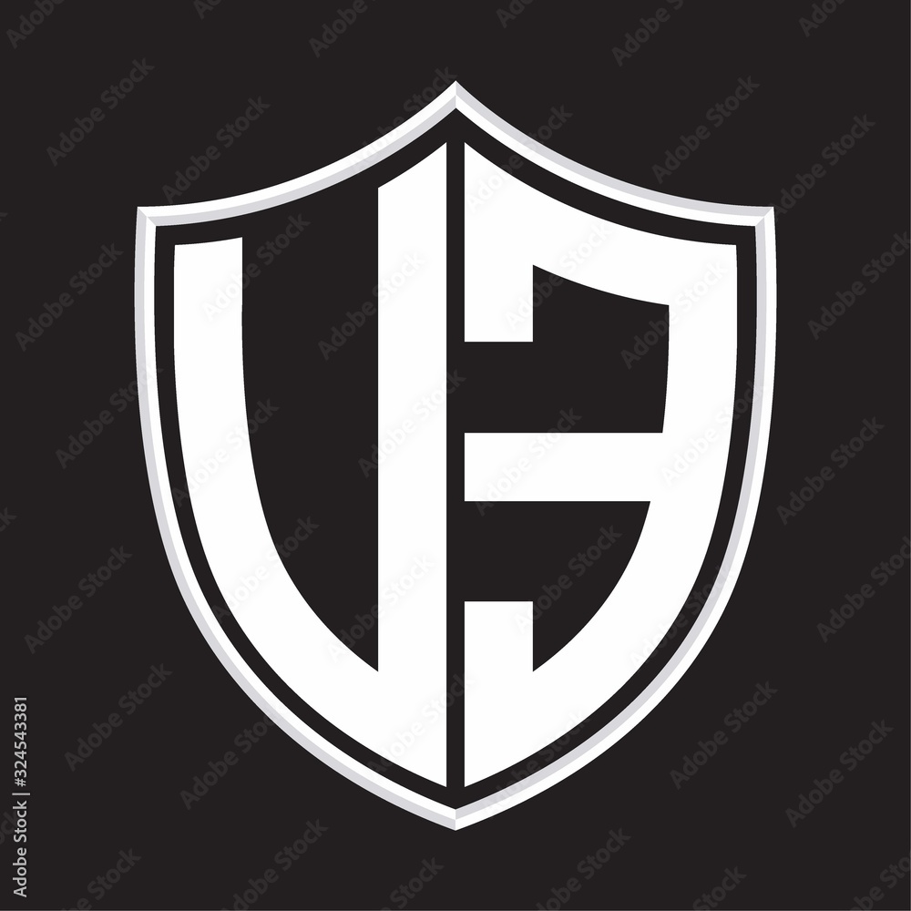 VE Logo monogram with shield shape isolated on outline design template VE Logo monogram with shield shape isolated on outline design template