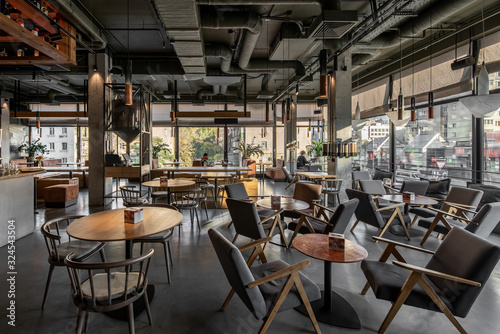 Interior of modern cafe in loft style photo