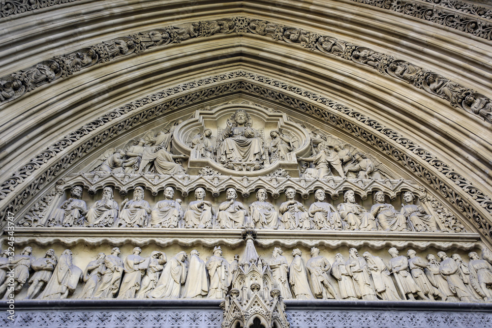 Carved statues on side of cathedral 