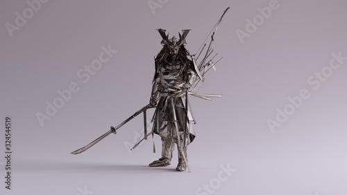 Фотография Silver Samurai made out of Polygon Triangles with a Lattice Frame 3d illustratio