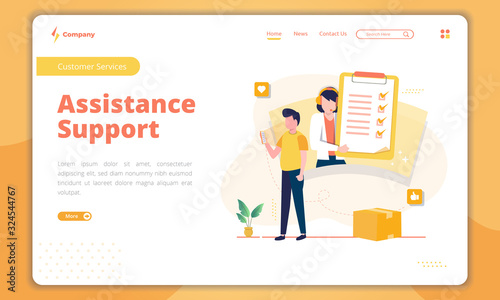 Assistance support concept on landing page template