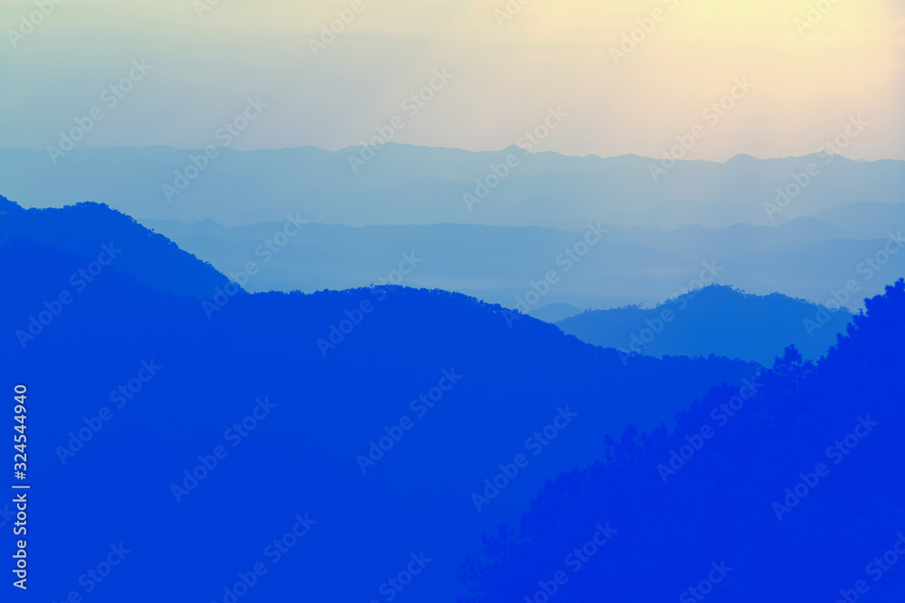 Trendy blue color of moutain hill layer.