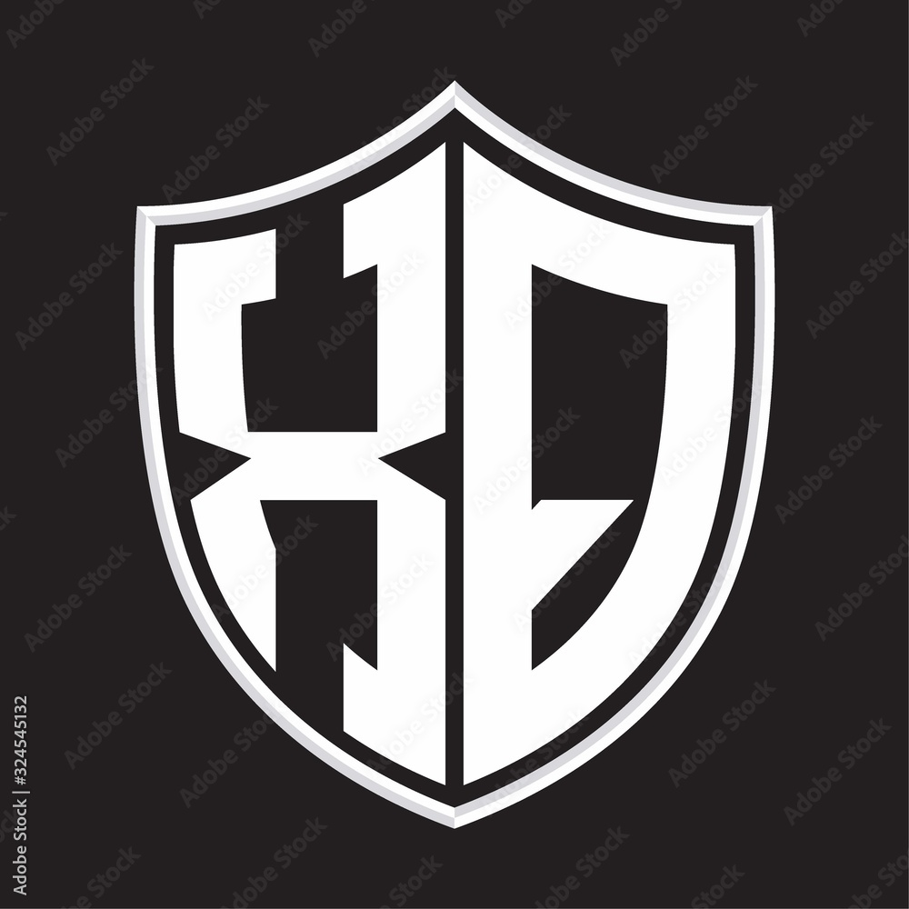 XQ Logo monogram with shield shape isolated on outline design template XQ Logo monogram with shield shape isolated on outline design template