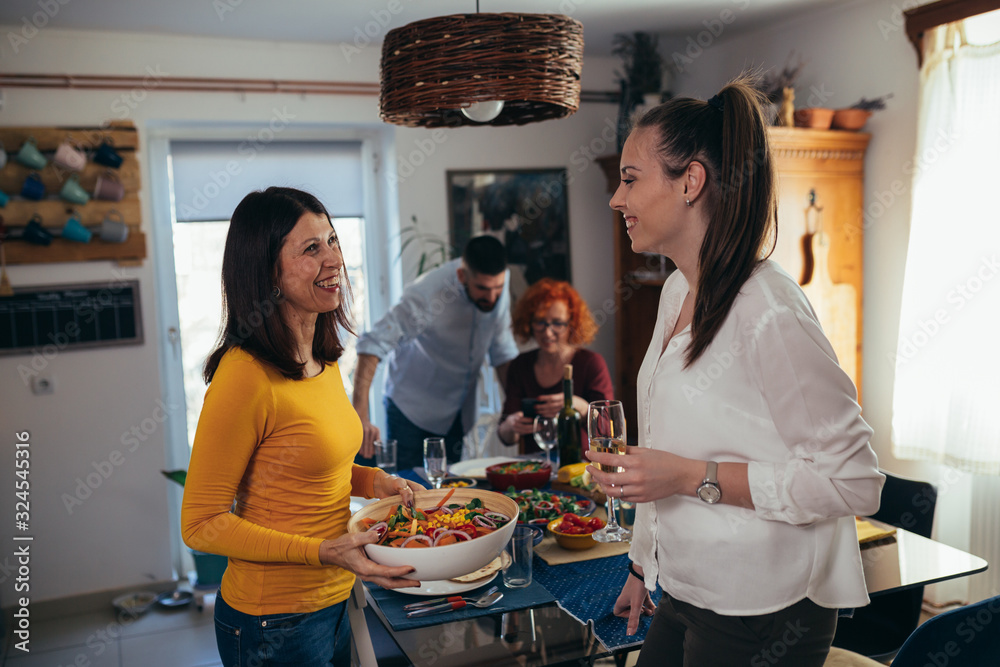 family gathering, preparing dinner party at home family gathering, preparing dinner party at home