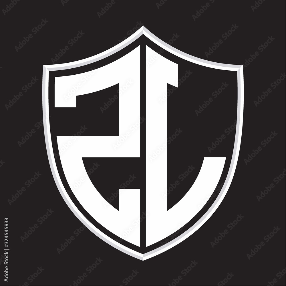 ZL Logo monogram with shield shape isolated on outline design template ZL Logo monogram with shield shape isolated on outline design template