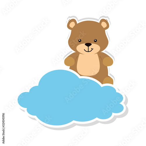 cute teddy bear in cloud isolated icon vector illustration design