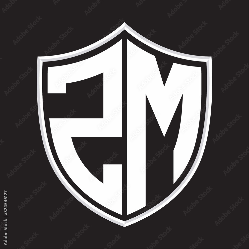 ZM Logo monogram with shield shape isolated on outline design template ZM Logo monogram with shield shape isolated on outline design template