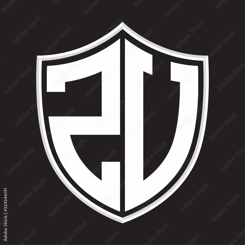 ZU Logo monogram with shield shape isolated on outline design template
