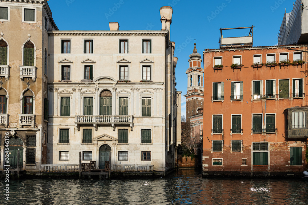 Old house on the Canale Grande in Venice on a sunny day in winter