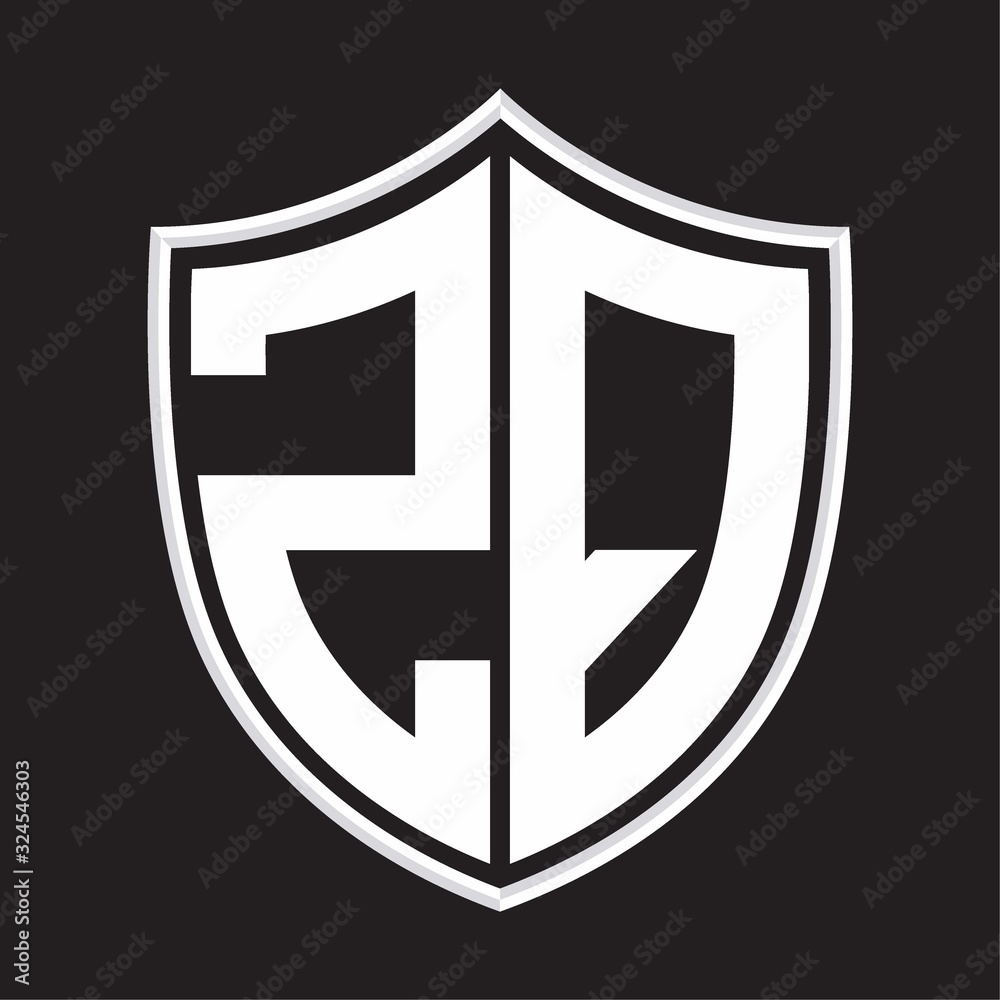 ZQ Logo monogram with shield shape isolated on outline design template ZQ Logo monogram with shield shape isolated on outline design template