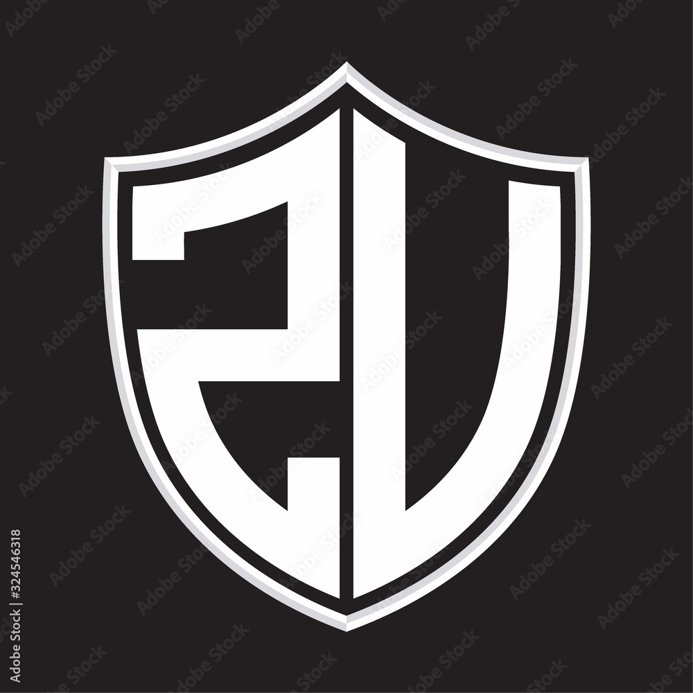 ZV Logo monogram with shield shape isolated on outline design template ZV Logo monogram with shield shape isolated on outline design template
