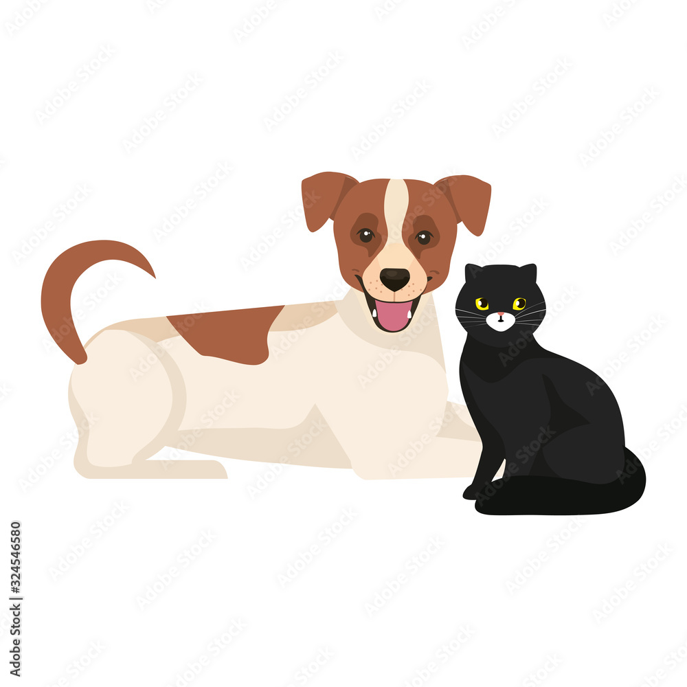 Obraz premium cute dog with cat black isolated icons vector illustration design