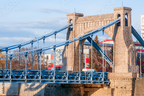 Wroclaw, Poland, February 2020. Grunwaldzki Bridge (most grunwaldzki) Suspension bridge in wroclaw