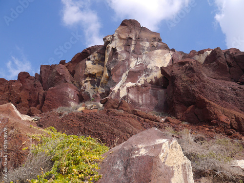 View of the cliffs of Red Beach, Santorini, Greece..