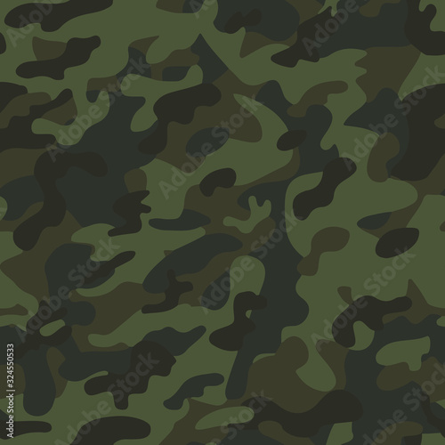 Camouflage texture seamless olive color pattern. Army camo fashion background print, stylish vector element for textile