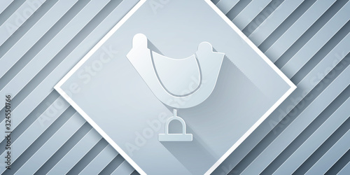 Paper cut Wild west saddle icon isolated on grey background. Paper art style. Vector Illustration