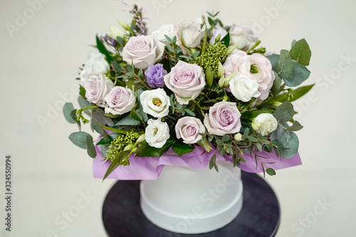 A bouquet of delicate fresh flowers in lilac tones photo