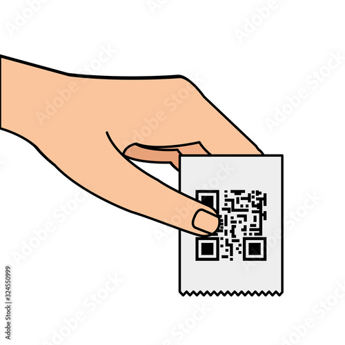 hand and voucher with code qr vector illustration design