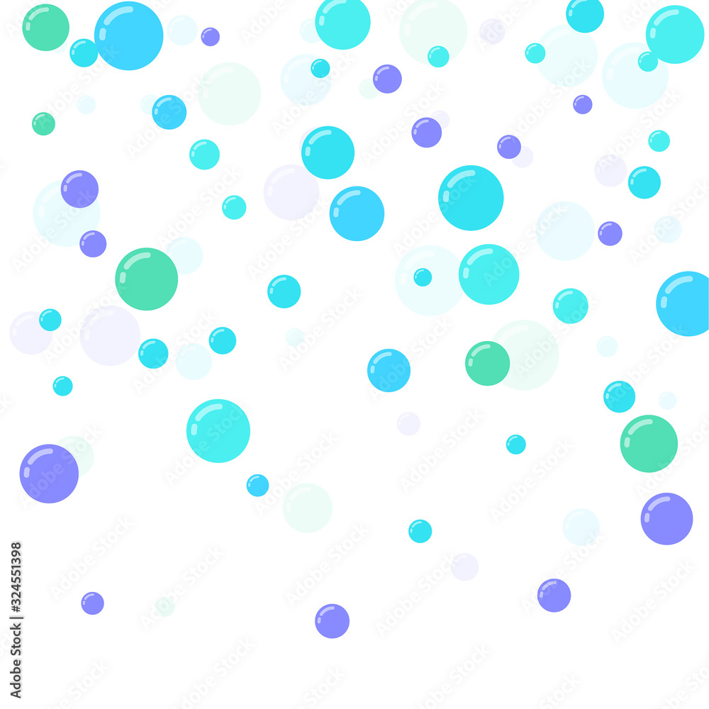 Festive multicolored circles, confetti. Randomly scattered colored bubbles. Childish vibrant round dots on white background for decoration. Vector illustration.