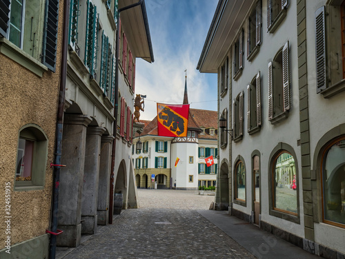 Narrow street in Thun, canton of Bern, Switzerland © haidamac