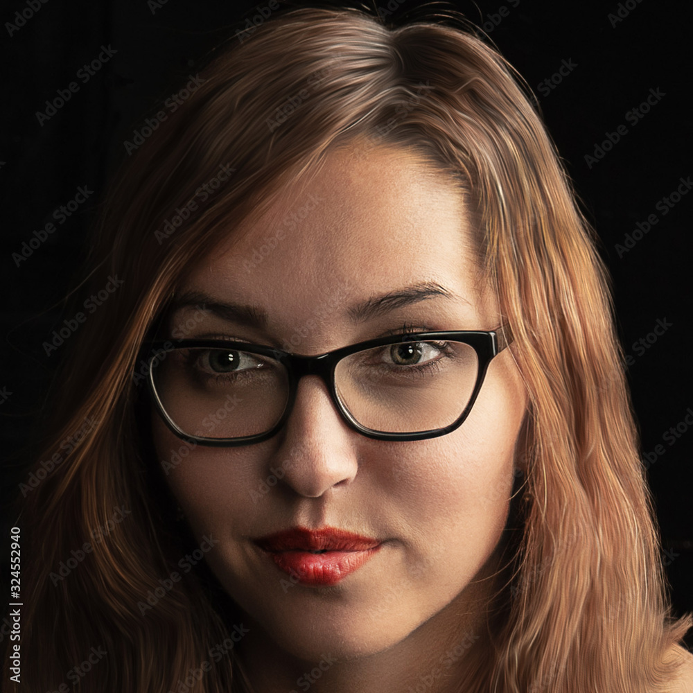 Fototapeta premium Girl beautiful appearance, on black background, red lips